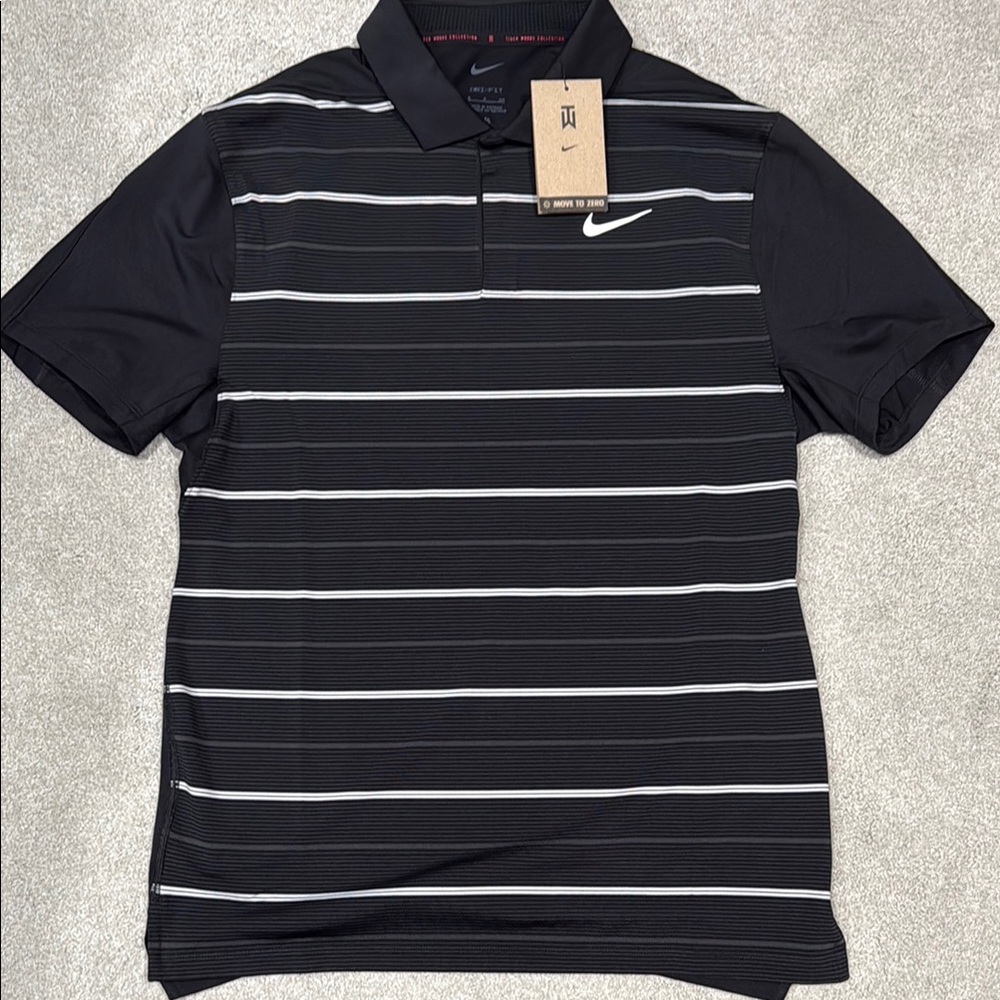 Nike Tiger Woods Collection Black and White Striped Polo Shirt